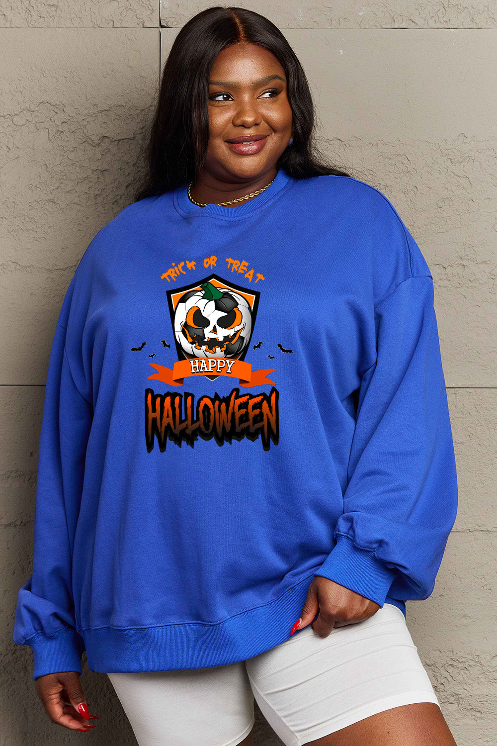 Simply Love Full Size TRICK OR TREAT HAPPY HALLOWEEN Graphic Sweatshirt