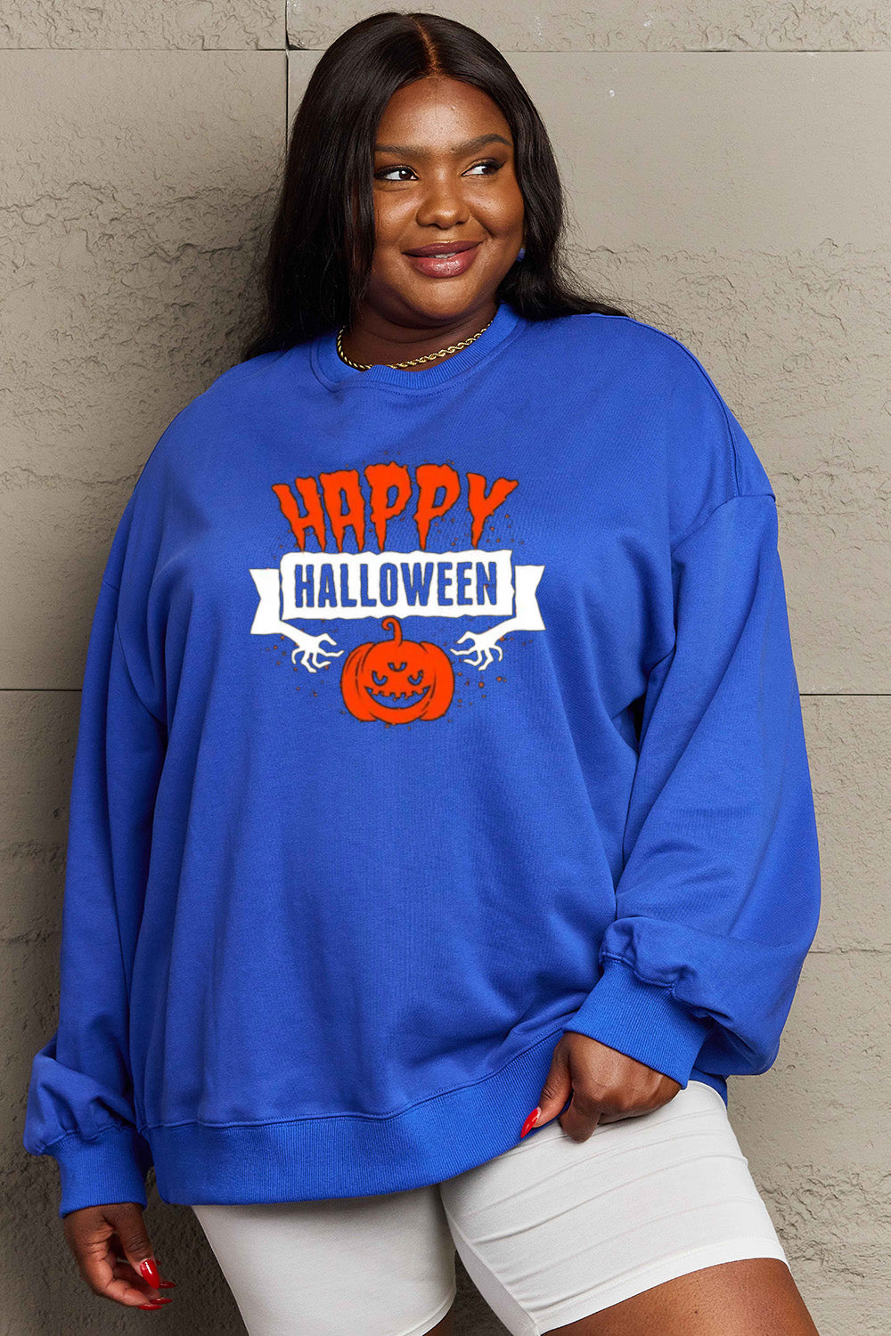 Simply Love Full Size HAPPY HALLOWEEN Graphic Sweatshirt