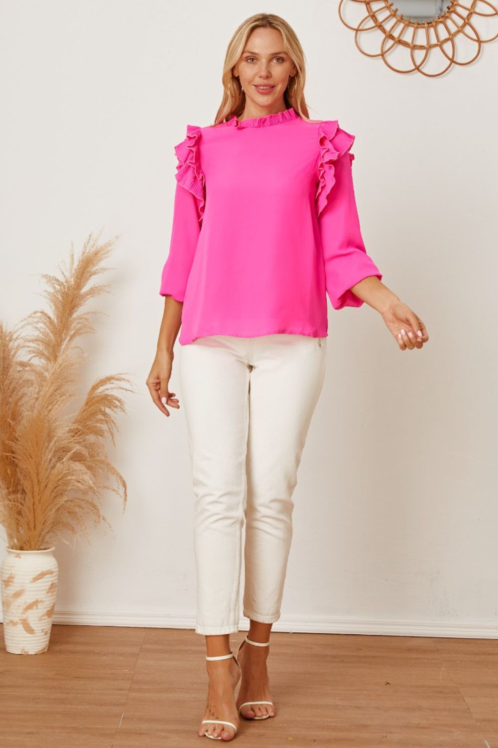 Frill Ruffled Three-Quarter Sleeve Blouse