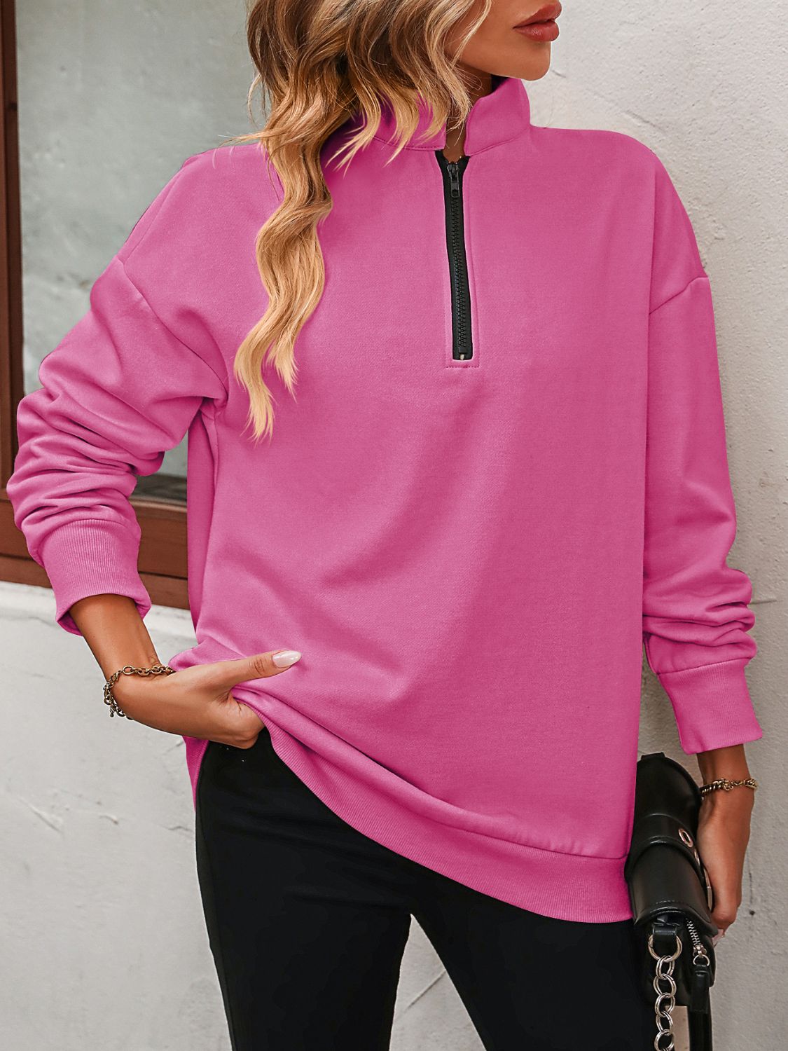 Mandy Zip-Up Dropped Shoulder Sweatshirt