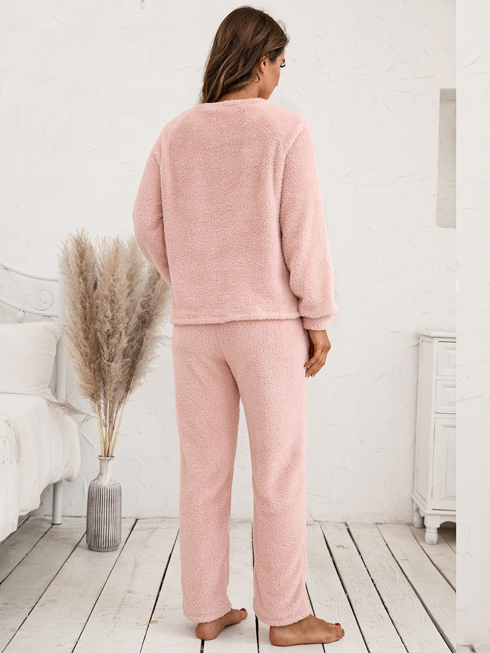 Ivy Lane Teddy Long Sleeve Top and Pants Lounge Set