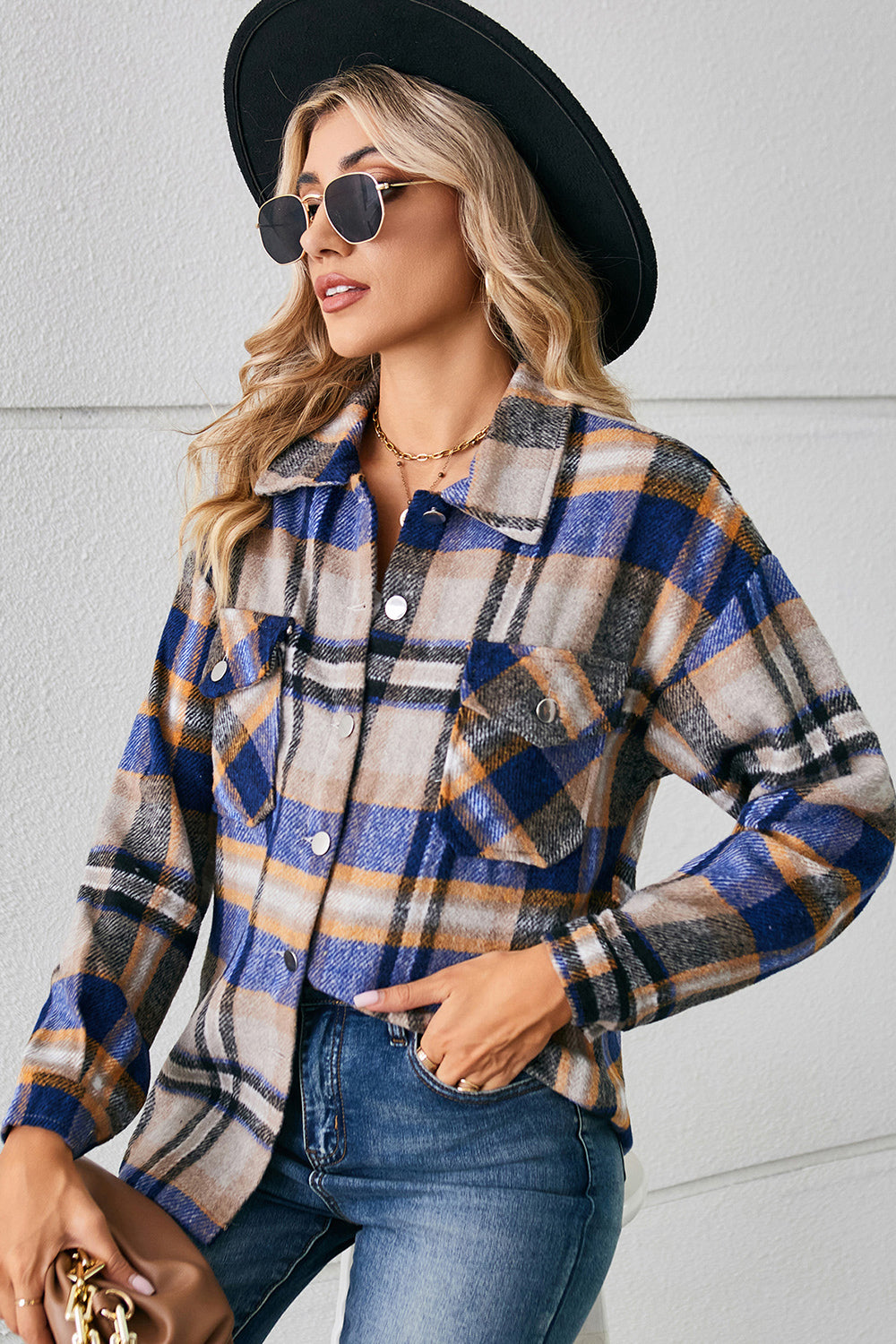 Button Down Collared Plaid Shacket