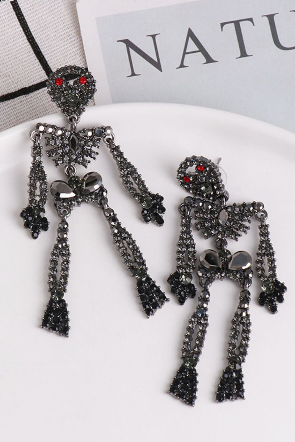 Skeleton Shape Glass Stone Dangle Earrings