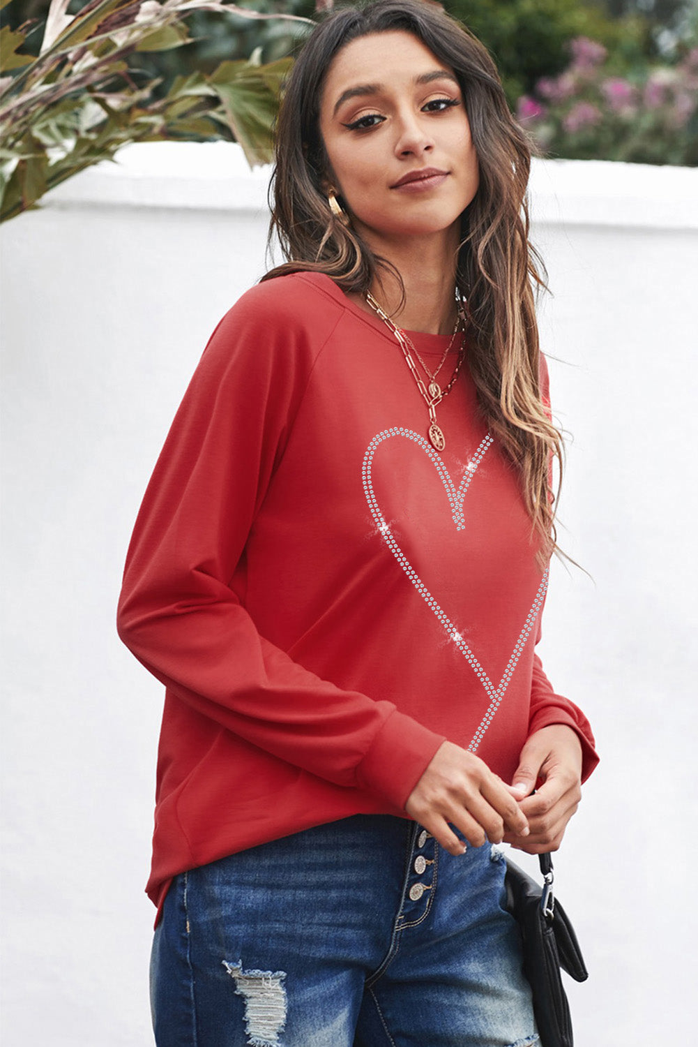 Heart Round Neck Long Sleeve Sweatshirt