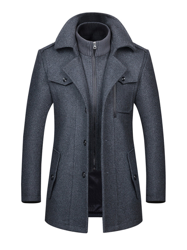 Men's wool zipper autumn and winter double collar coat