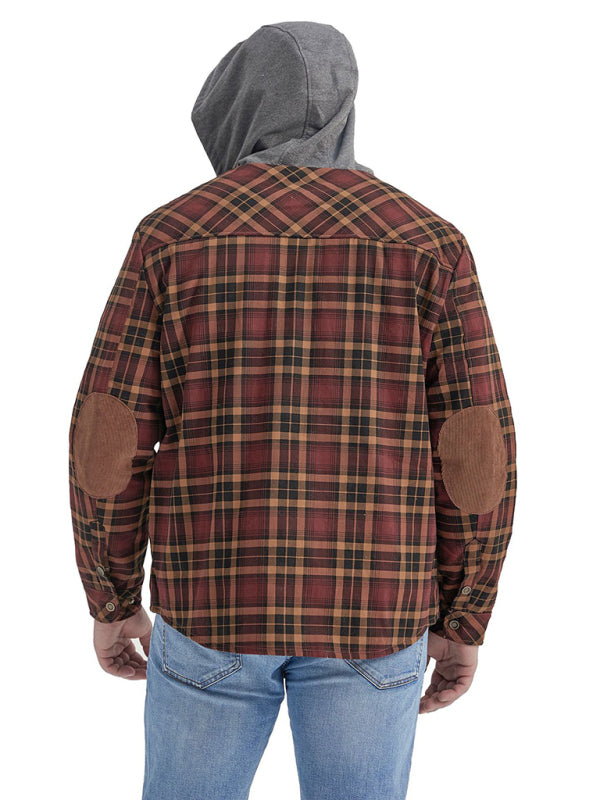 Men's plaid loose warm hooded jacket