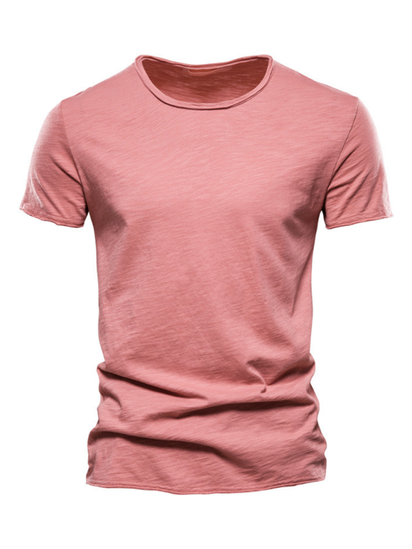 Men's New Solid Color Slub Cotton Round Neck Short Sleeve T-Shirt