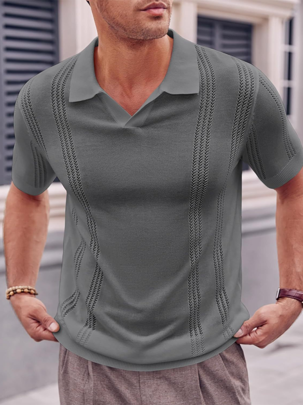 Men's Knitted POLO Shirt Short Sleeve V-Neck Loose Solid Color Top