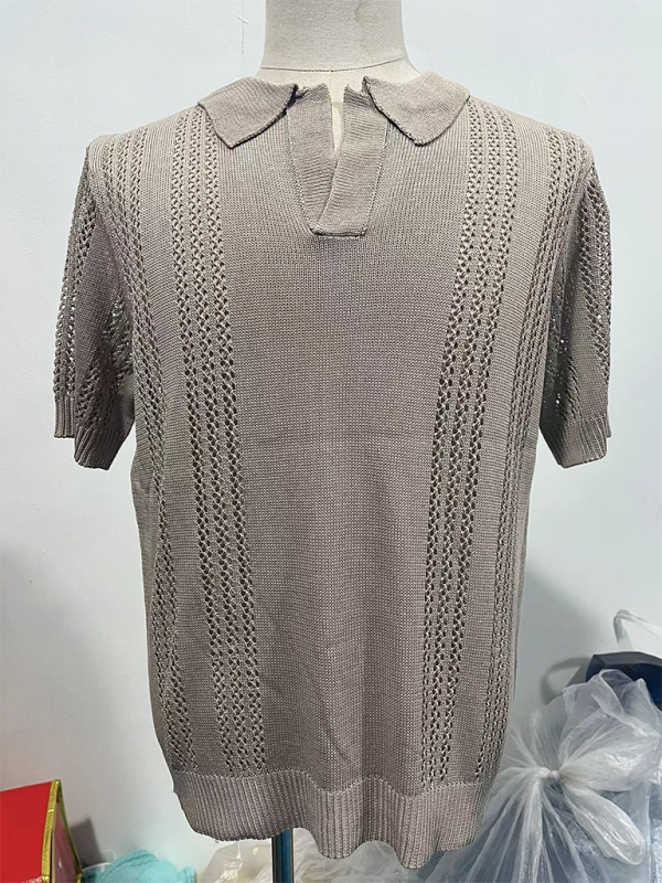 Men's Knitted POLO Shirt Short Sleeve V-Neck Loose Solid Color Top