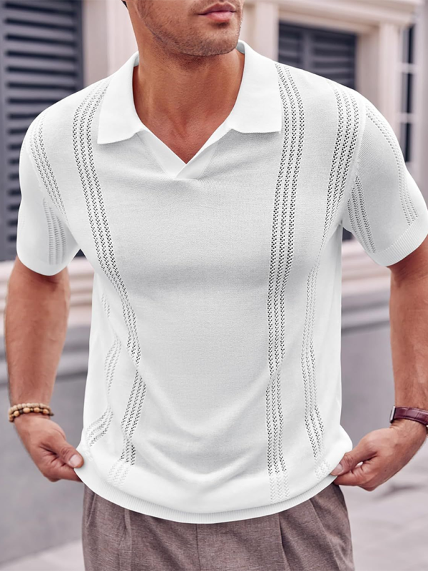 Men's Knitted POLO Shirt Short Sleeve V-Neck Loose Solid Color Top