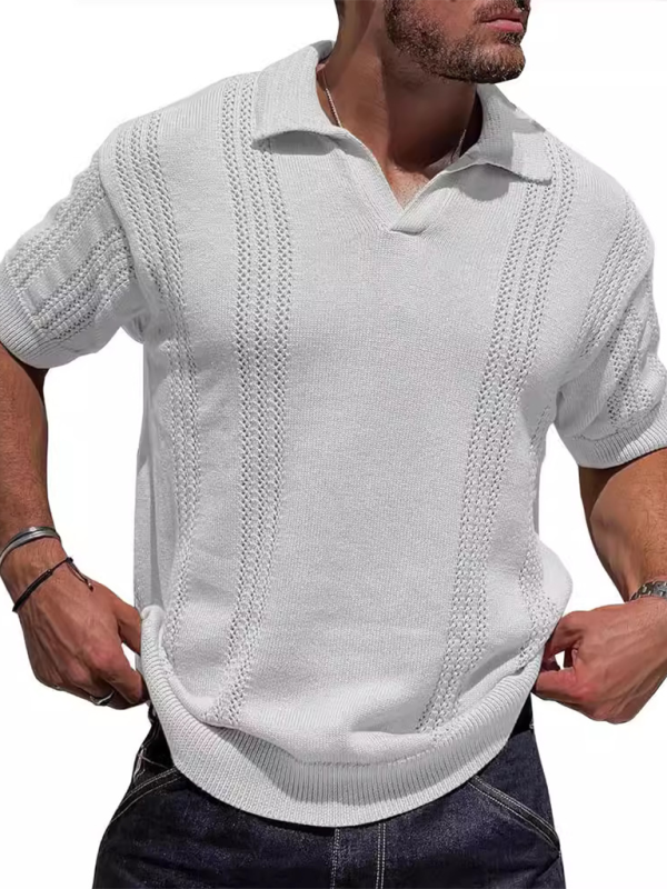 Men's Knitted POLO Shirt Short Sleeve V-Neck Loose Solid Color Top